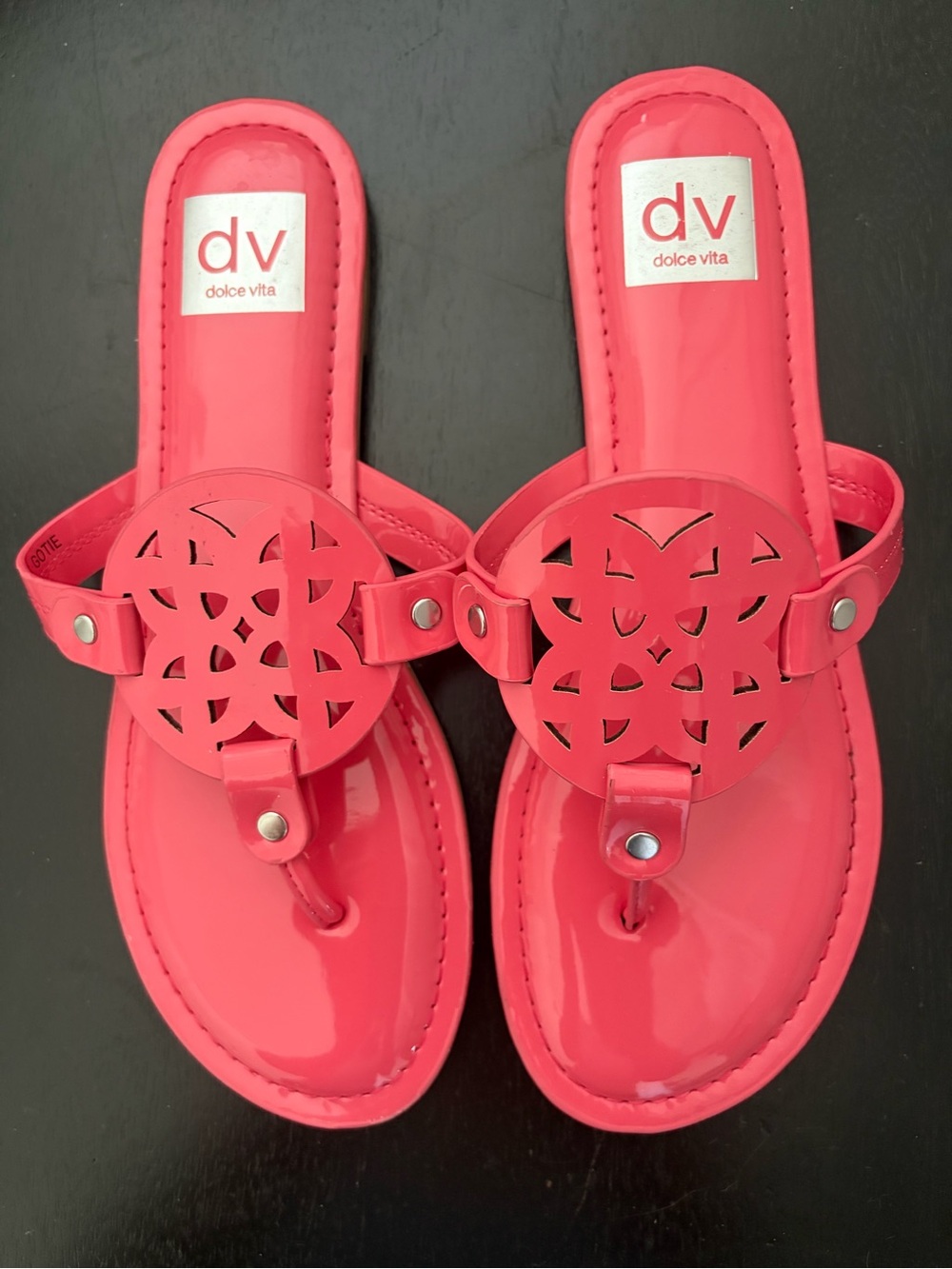 DV Dolce Vita Gotie Watermelon Pink Cutout Medallion Thong Sandals